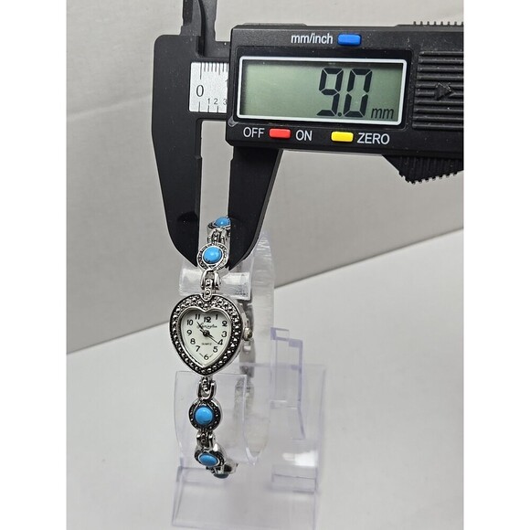 Lexington Quartz Heart Watch Silver Tone Turquoise Cabochon Bracelet New Battery - Picture 5 of 9